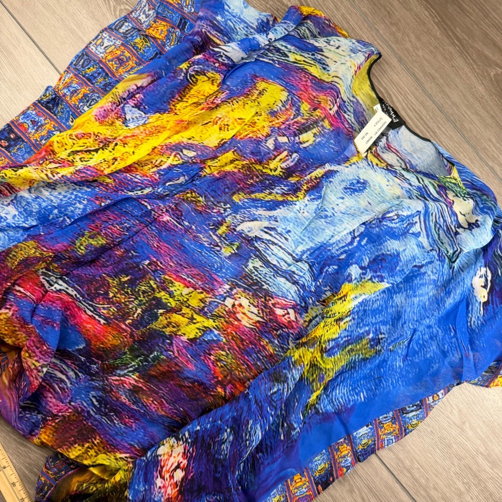 Dilemma New York Women Kaftan Top Monet Inspired Art Silk Blue One Size